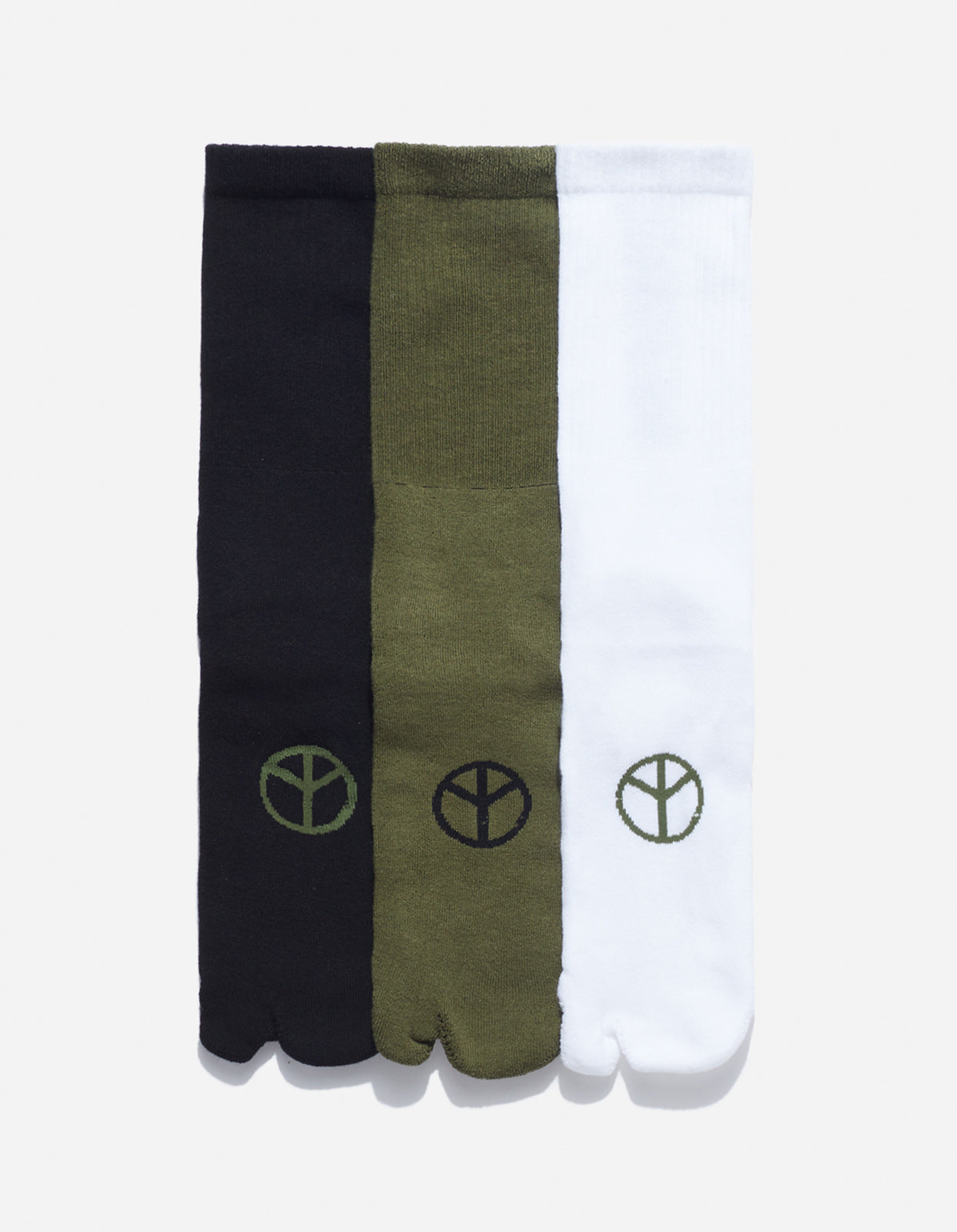 Maharishi  MILTYPE Peace Tabi Sports Socks · 3 Pack Black/Olive/White