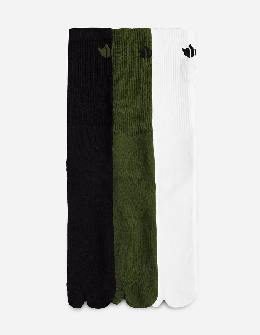 1497 Om Temple Embroidered Sport Tabi Sock 3 pack Black/Olive/White