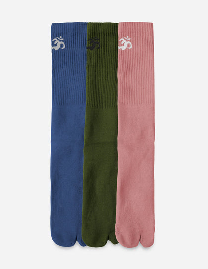 1497 Om Temple Embroidered Sport Tabi Sock 3 pack Pink/Olive/Navy