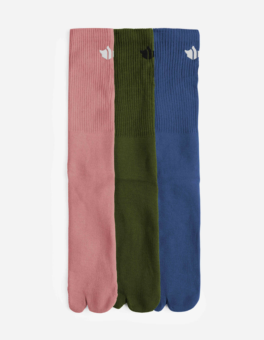 1497 Om Temple Embroidered Sport Tabi Sock 3 pack Pink/Olive/Navy