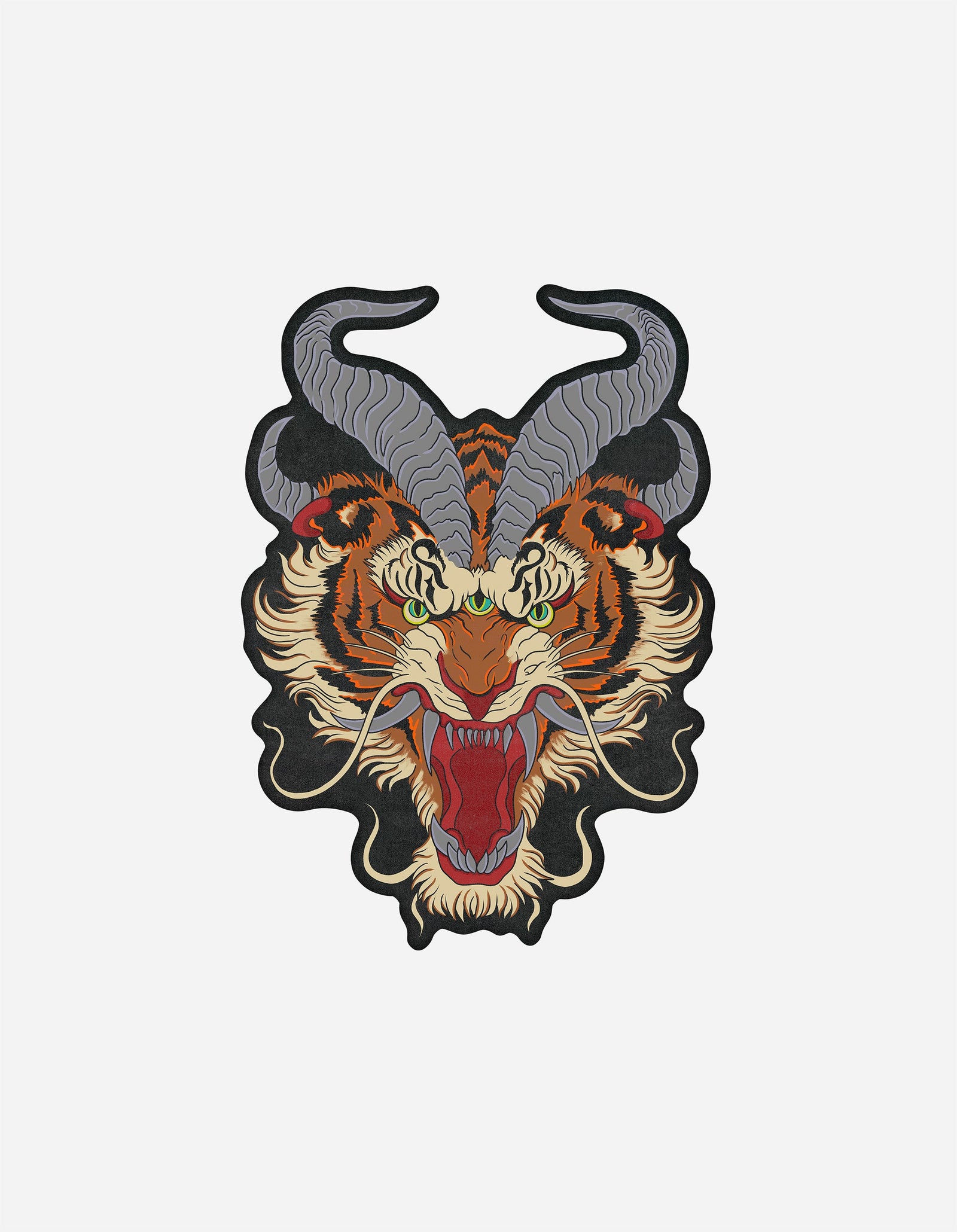 1551 Tiger Dragon Head Rug Multi