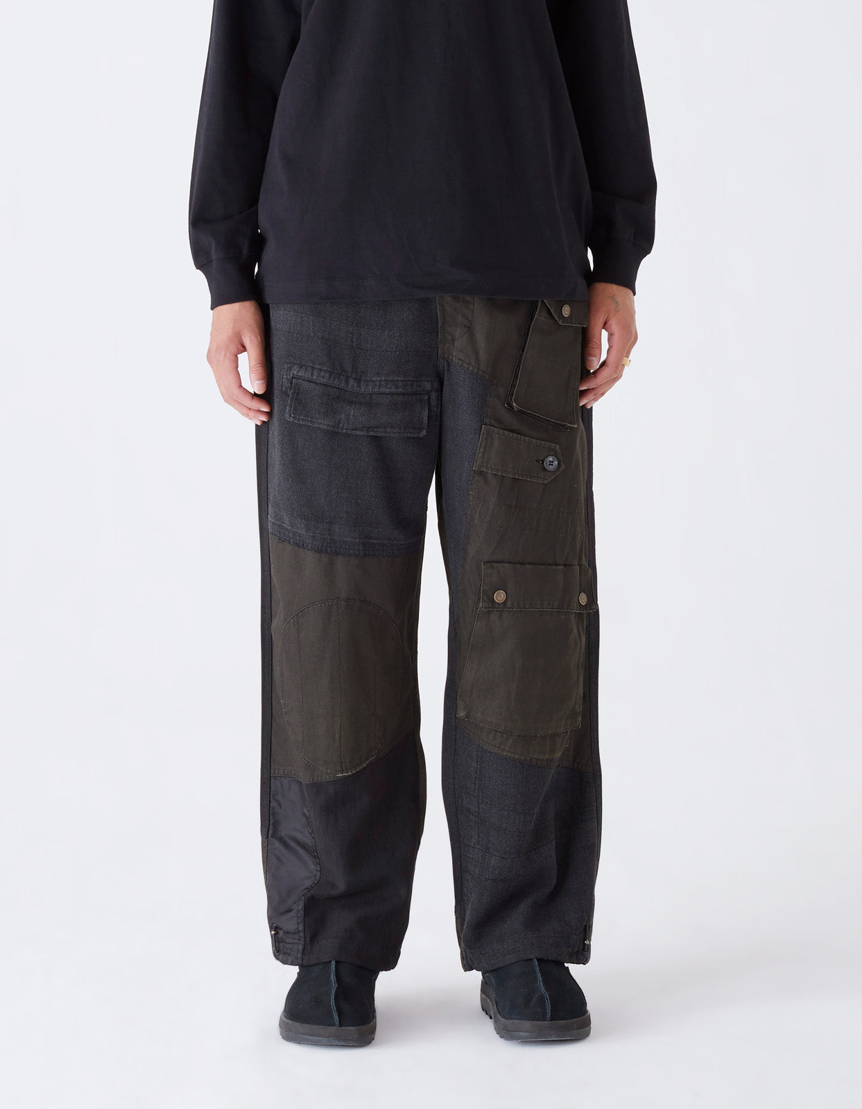 4277 Upcycled M65 Loose Cargo Pants Black O/D