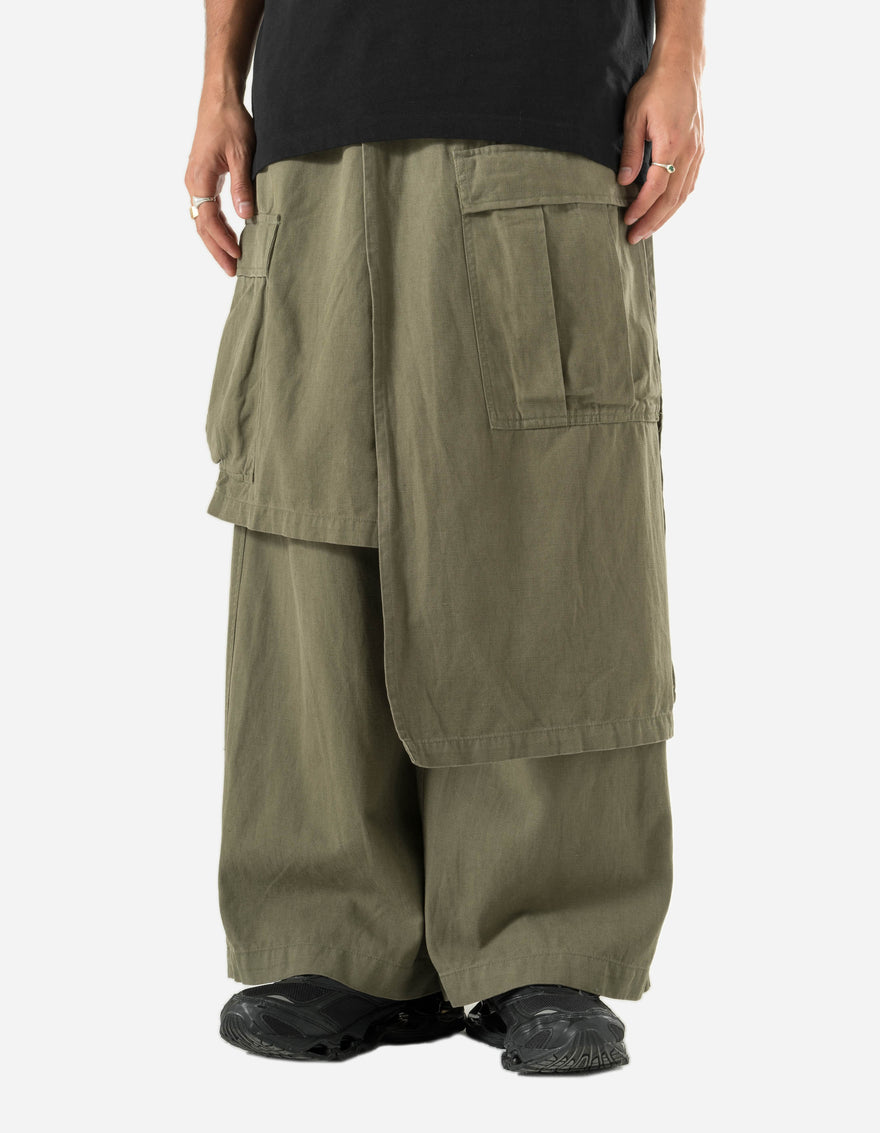 4588 Asym Cargo Hakama Pants Olive OG-107F