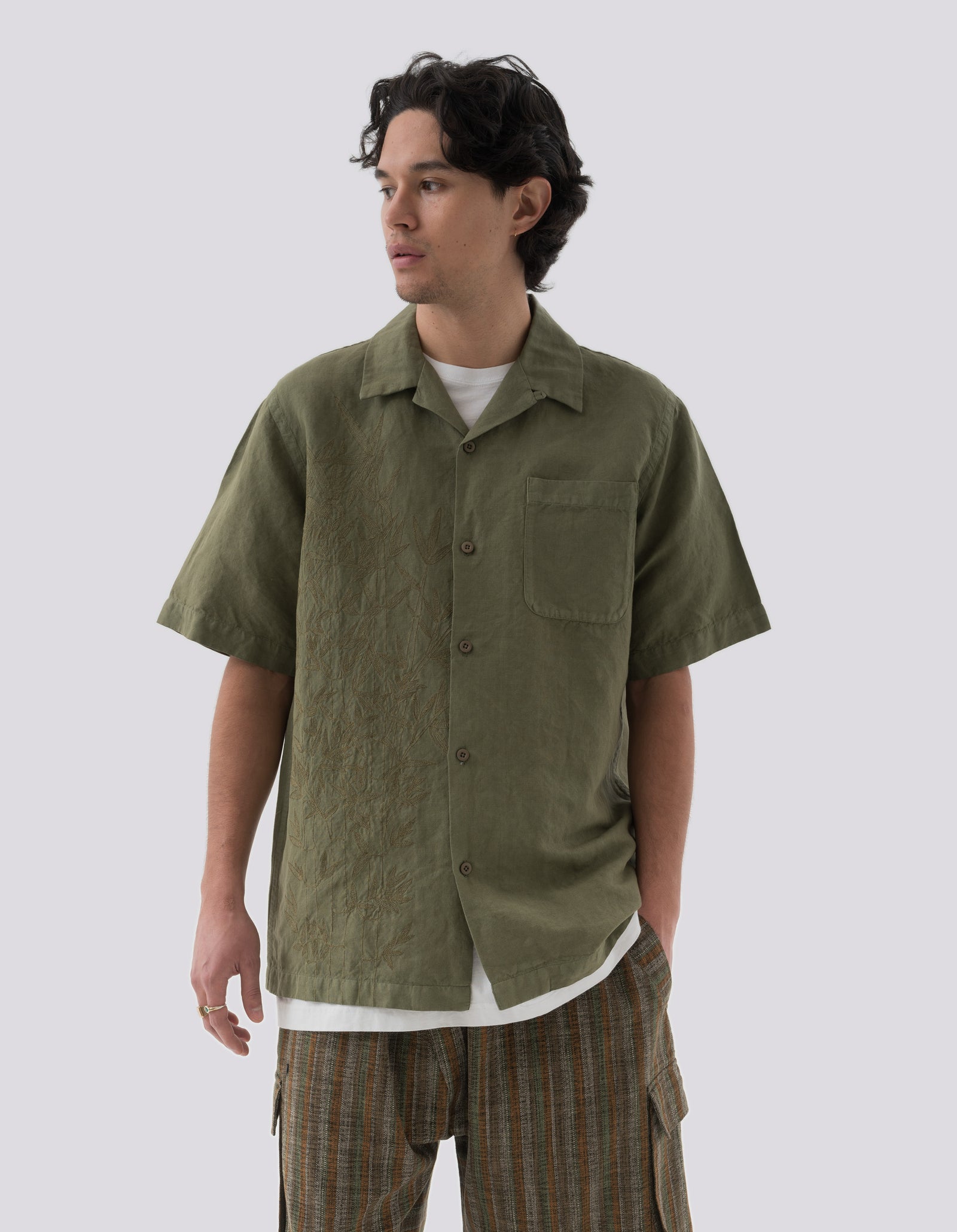 5078 Dragon Bamboo Hemp Shirt Olive OG-107F