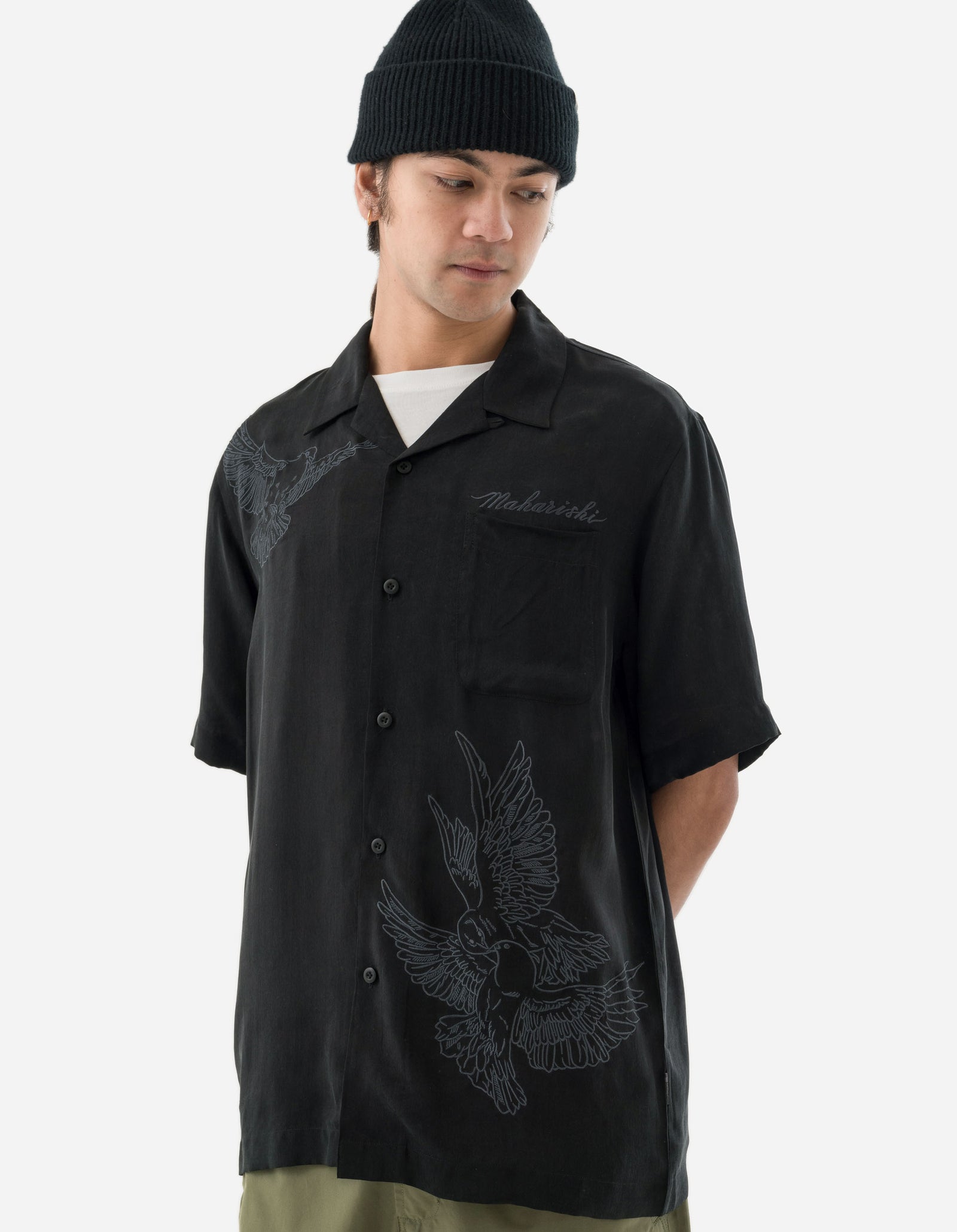 5326 Peace Dove Embroidered Shirt Black