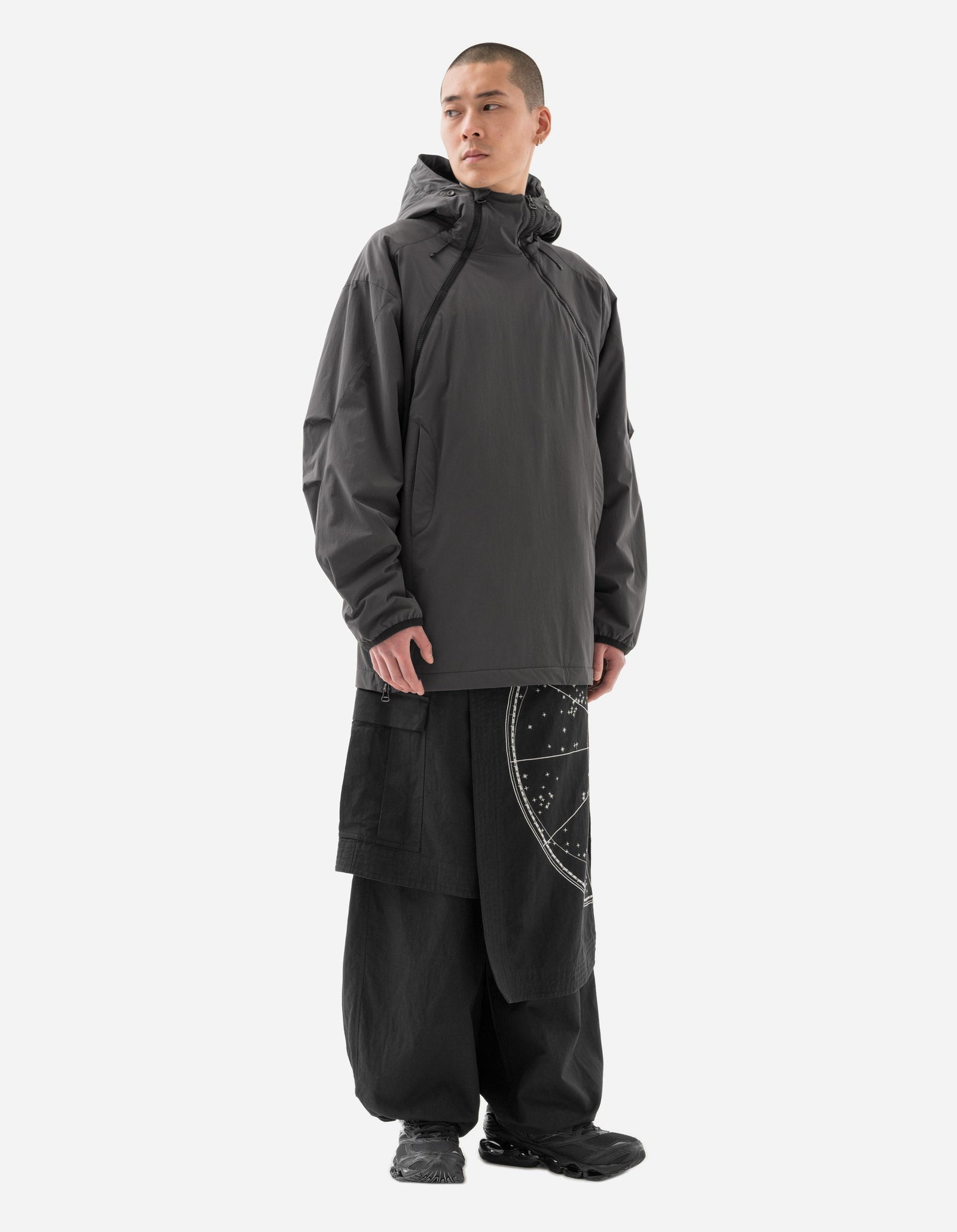 6023 Oversized Asym Padded Hoody Charcoal