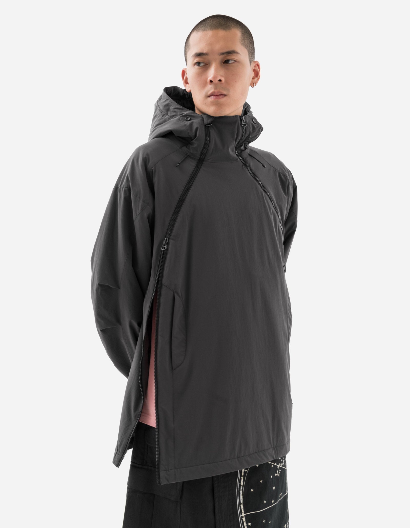 6023 Oversized Asym Padded Hoody Charcoal