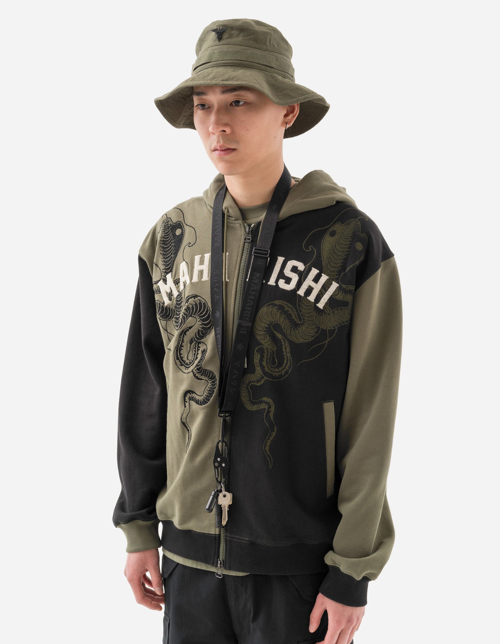 6032 Cobra Zipped Hooded Sweat Black/Olive OG-107F