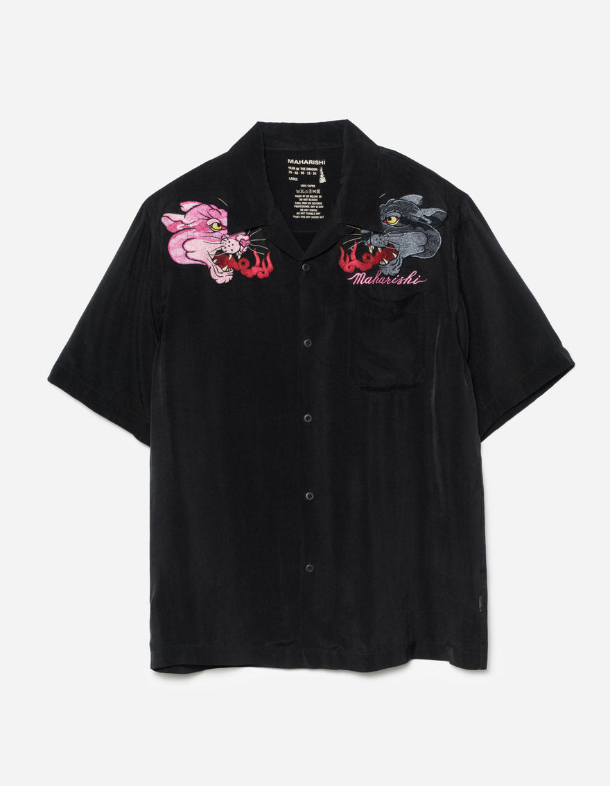 5315 Dual Panthers Camp Collar Shirt Black