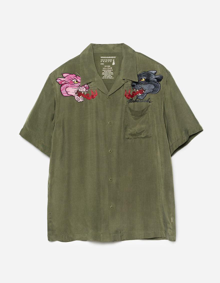 5315 Dual Panthers Camp Collar Shirt Olive OG-107F