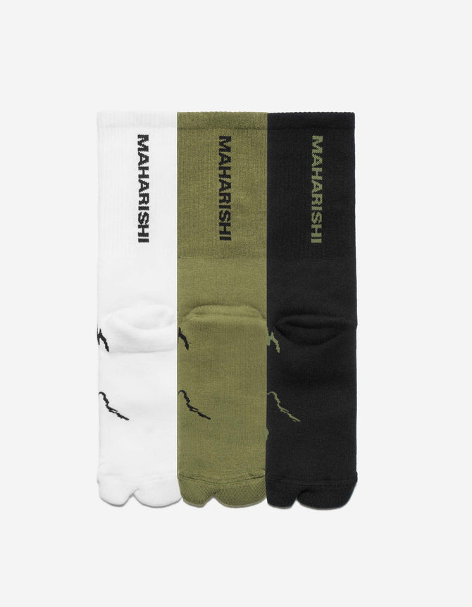 1403 Bonsai Dragon Tabi Sports Socks · 3 Pack Olive/Black/White