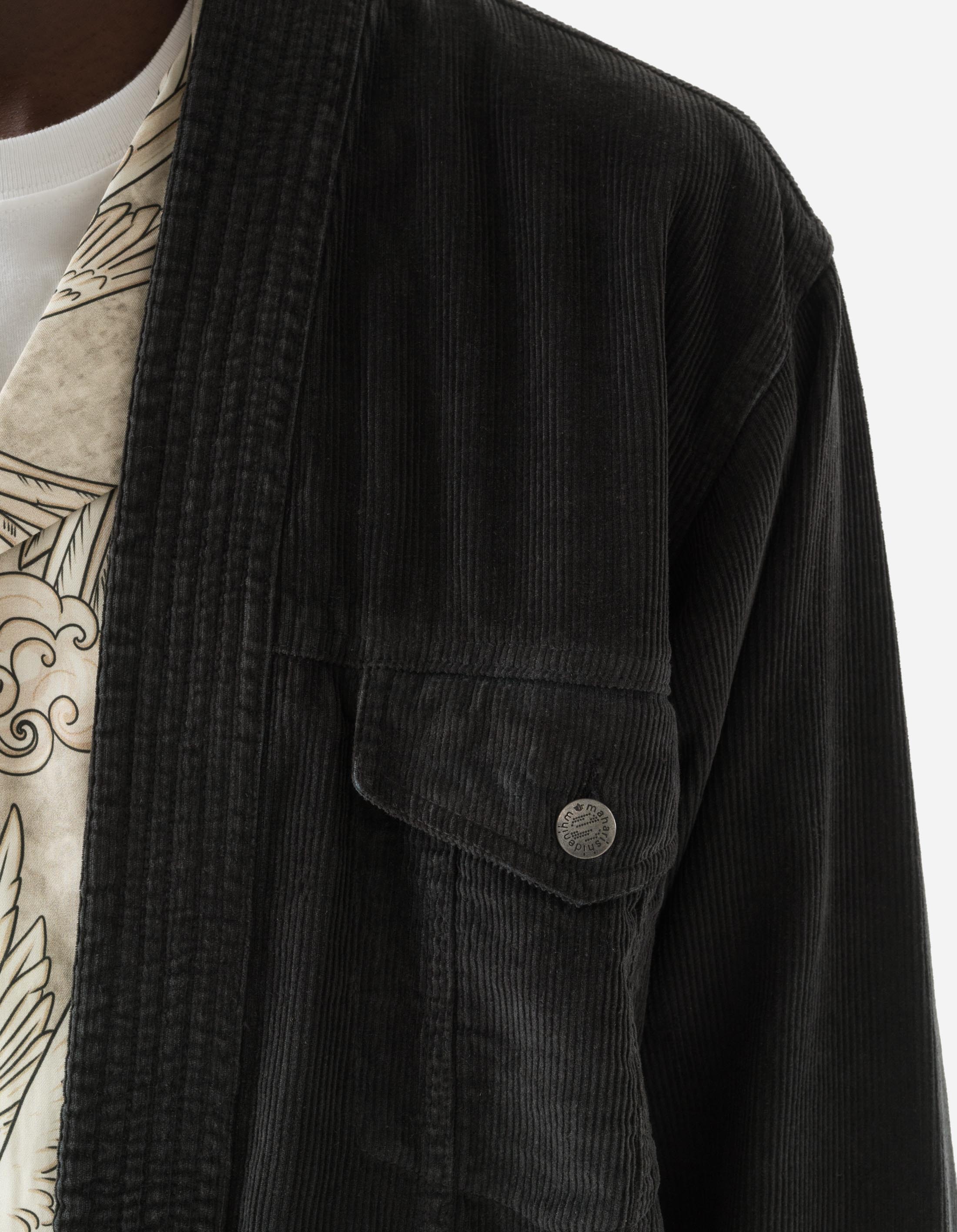 Top Black Corduroy Long Kimono