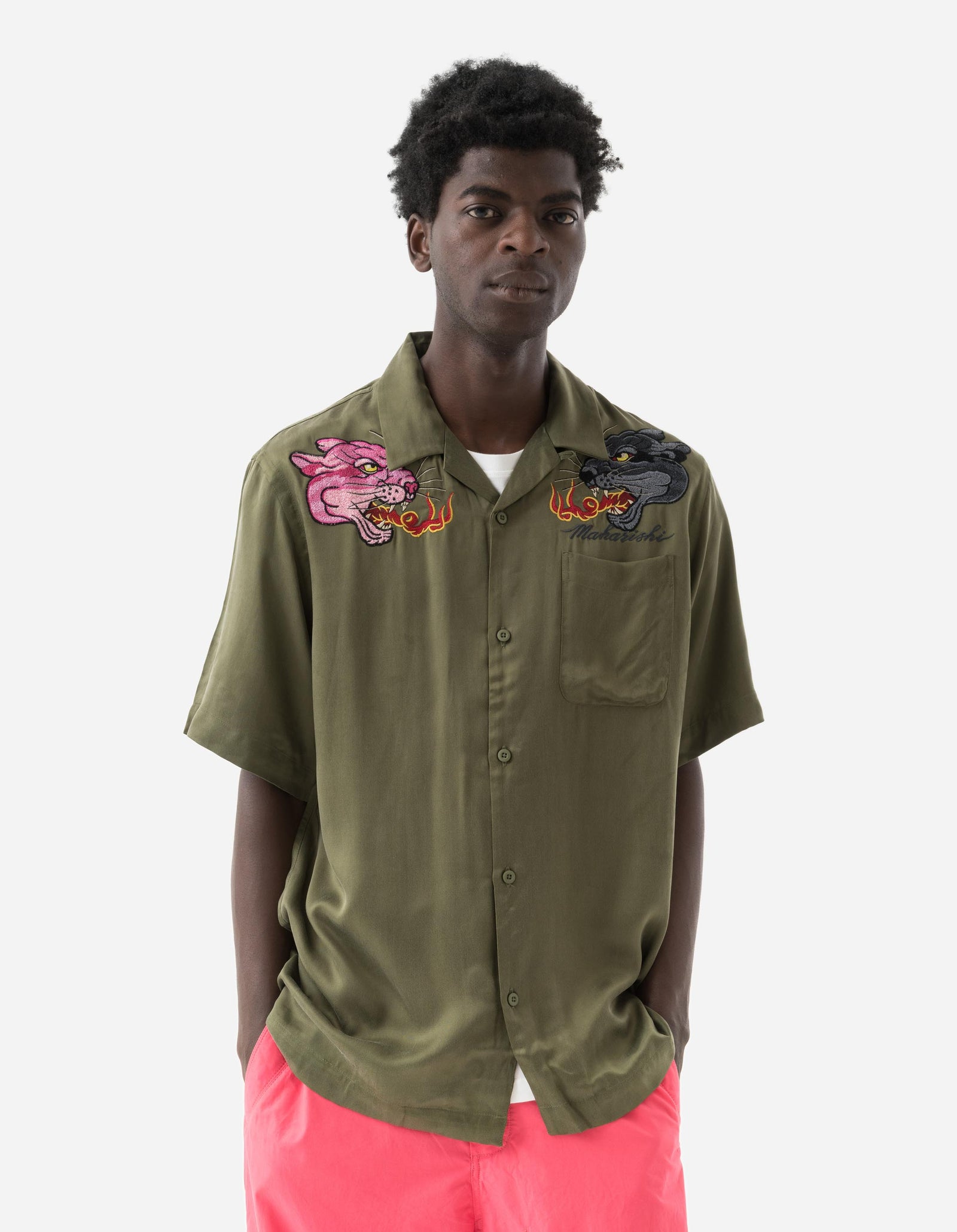 5315 Dual Panthers Camp Collar Shirt Olive OG-107F