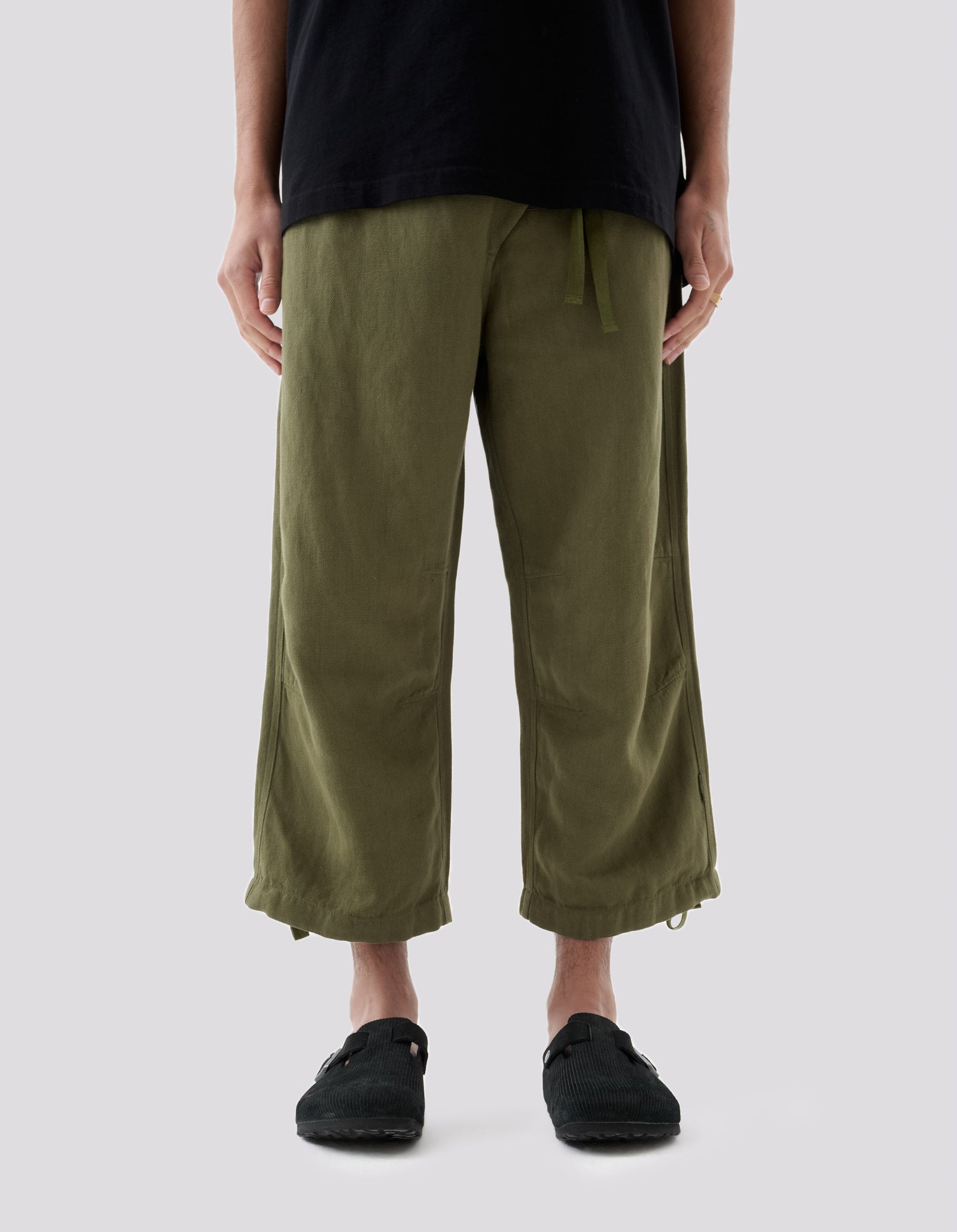 5008 Hemp Asym Cropped Track Pants Olive OG-107F