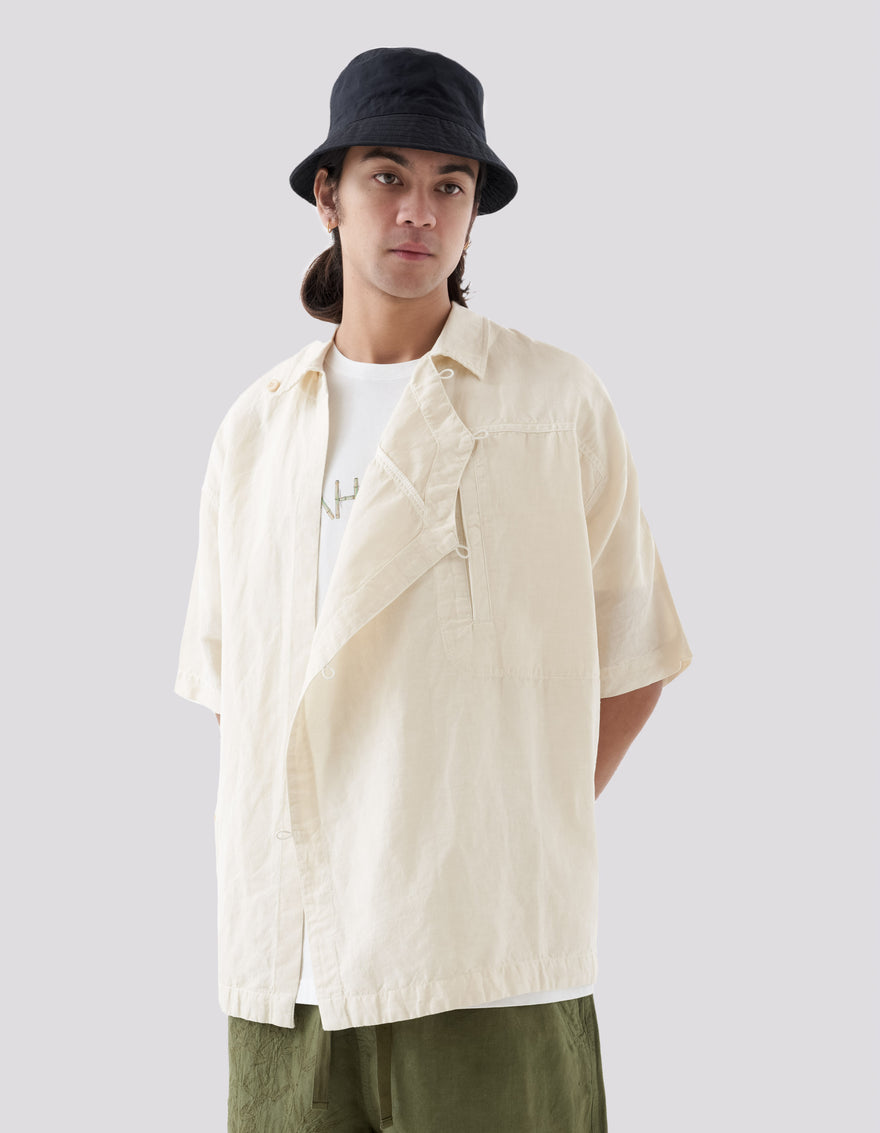 5120 Hemp Asym Monk Shirt Ecru