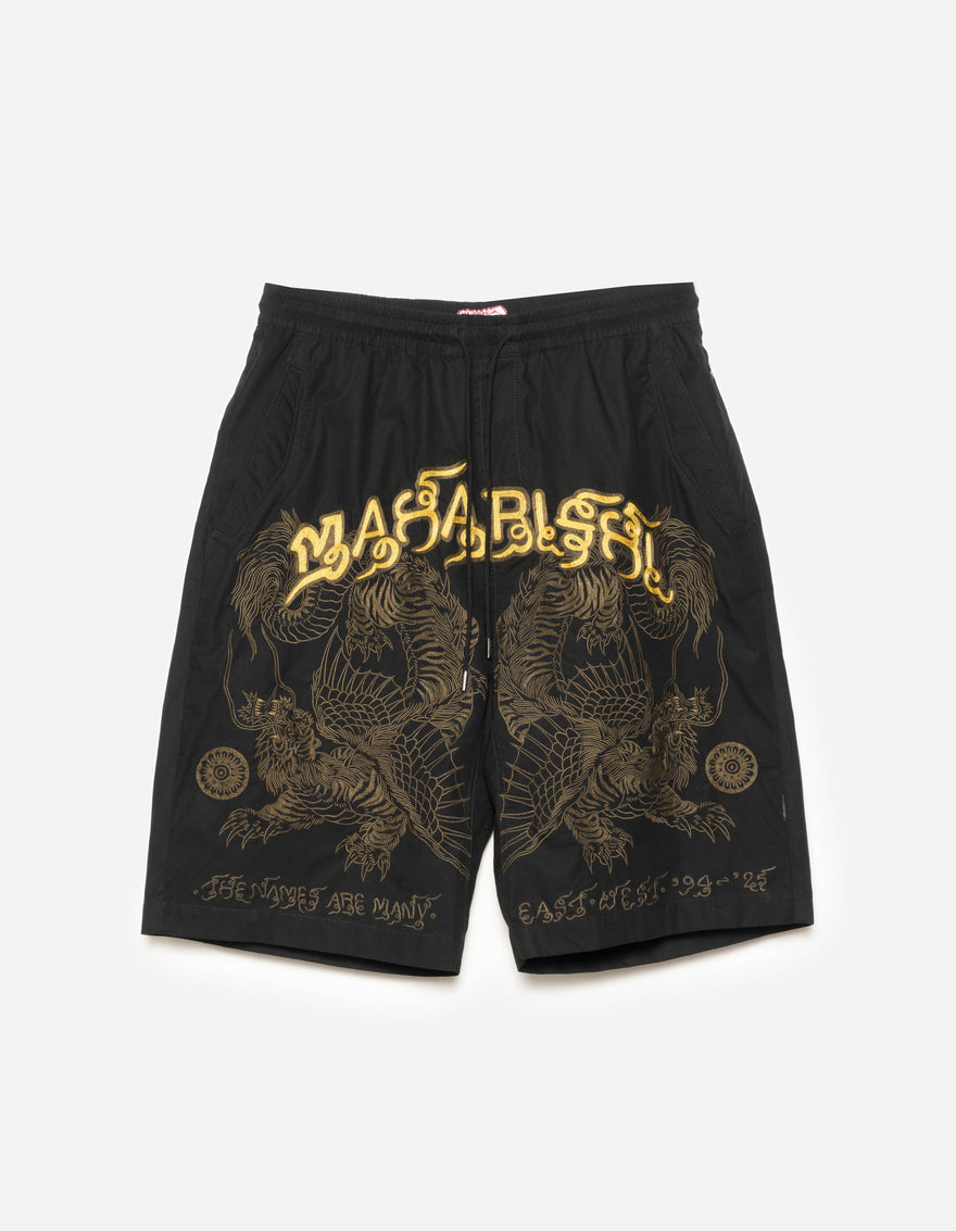 6093 Muay Thai Tiger Dragon Trackshorts Black