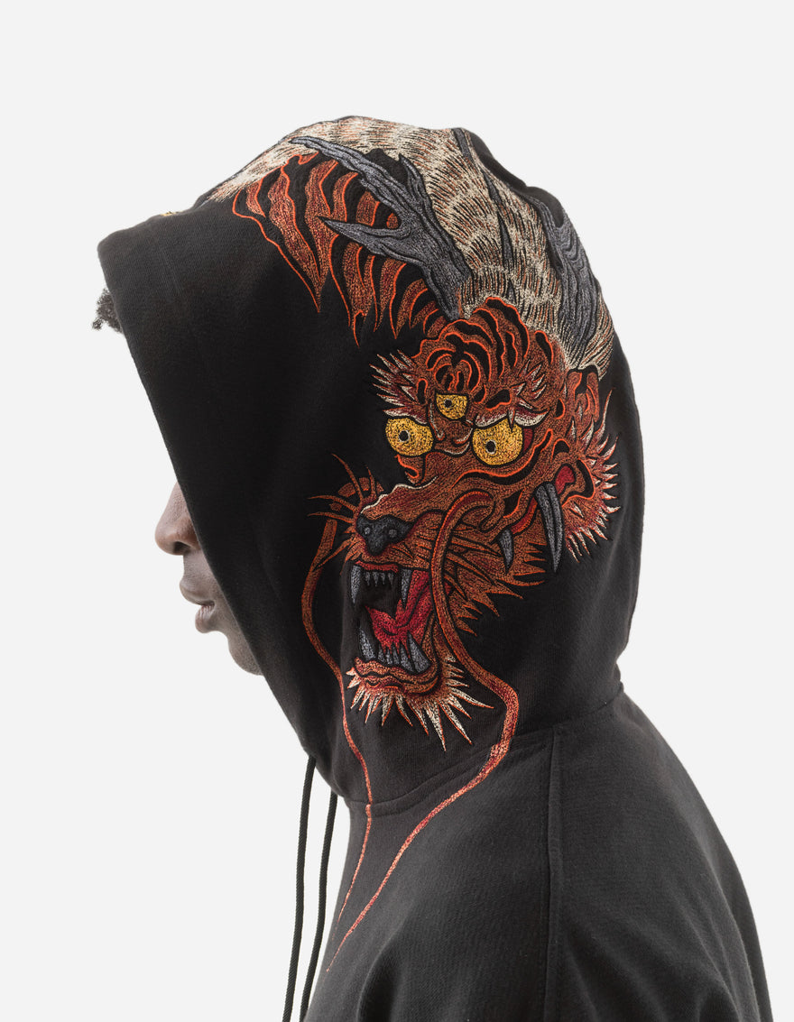 6096 Tiger Dragon Hooded Sweat Black