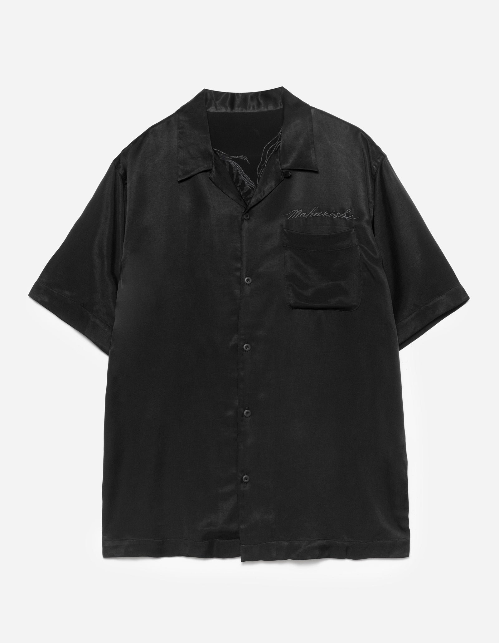 6098 Tiger Dragon Camp Collar Shirt Black