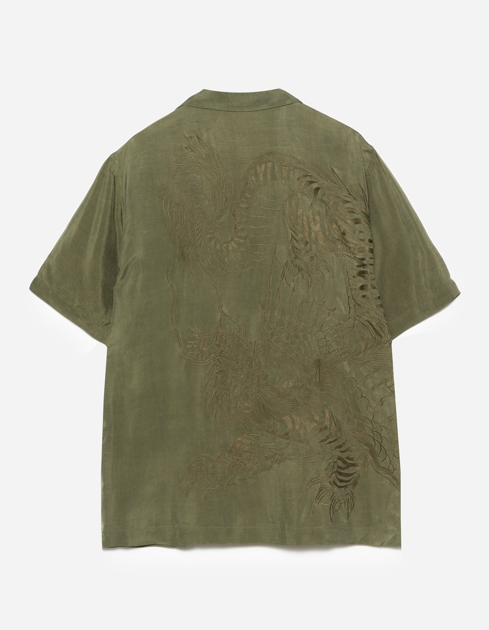 6098 Tiger Dragon Camp Collar Shirt Olive OG-107F