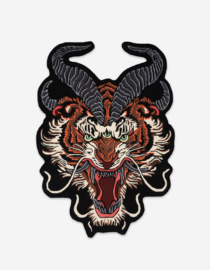 1551 Tiger Dragon Head Rug Multi