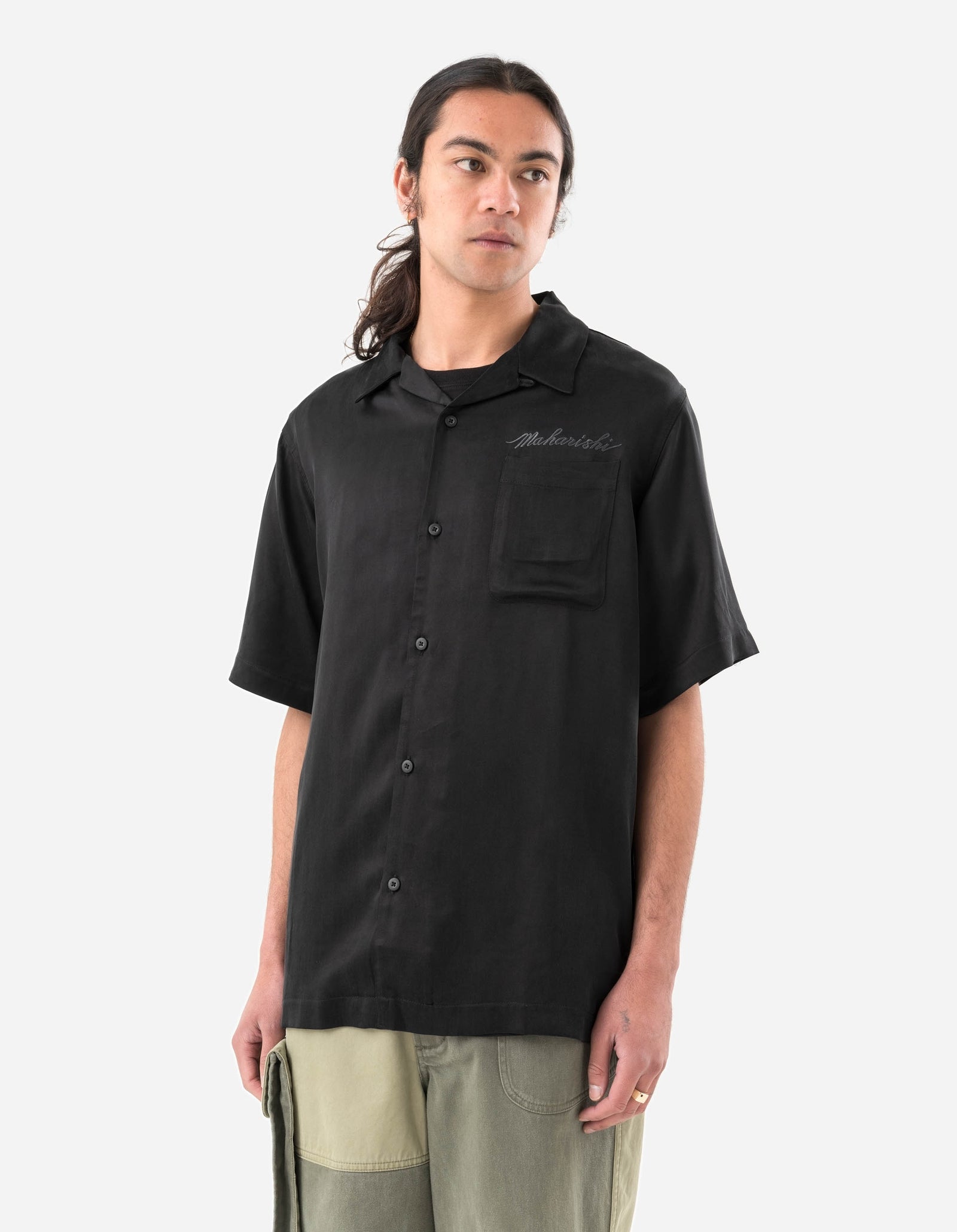 6098 Tiger Dragon Camp Collar Shirt Black