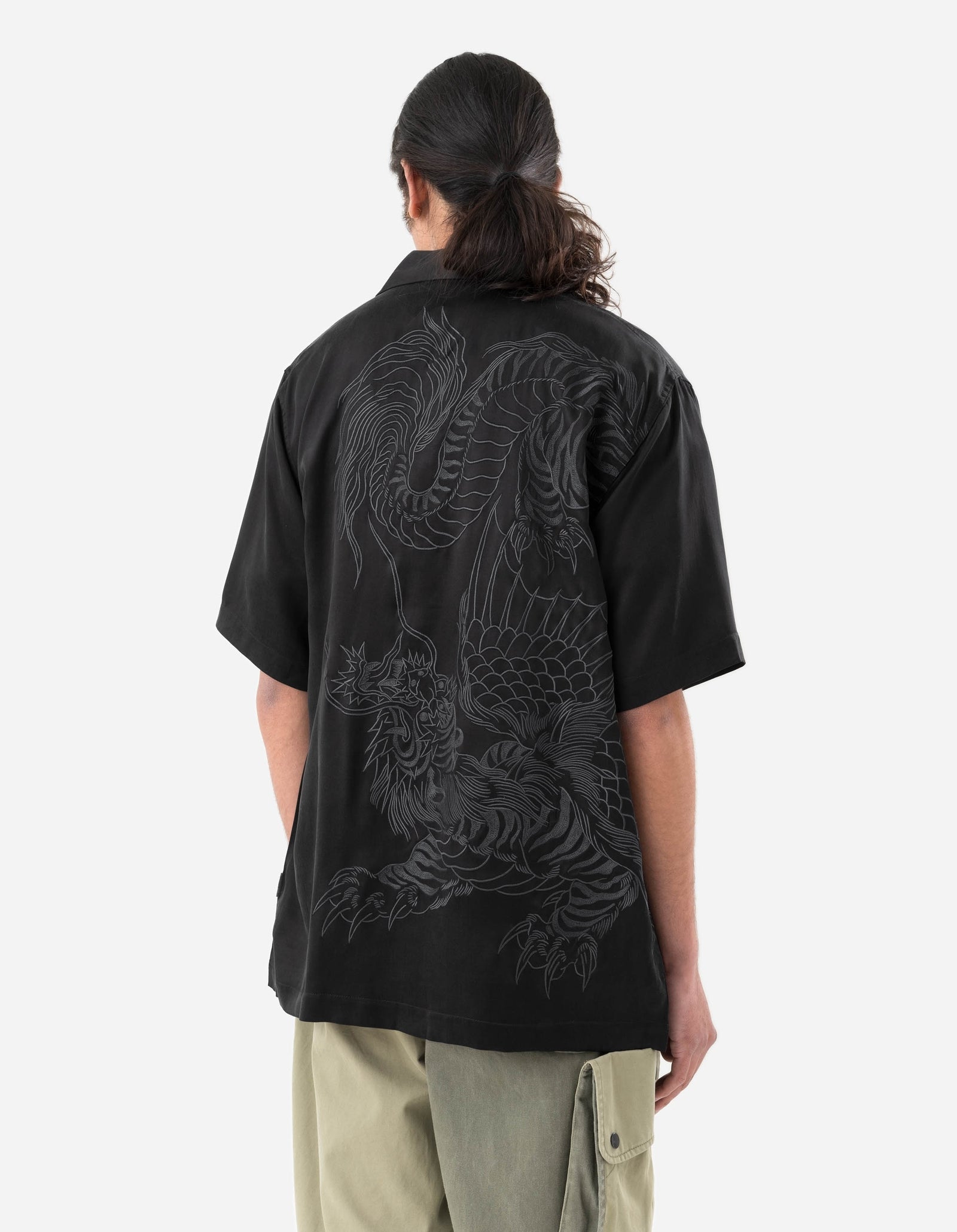 6098 Tiger Dragon Camp Collar Shirt Black