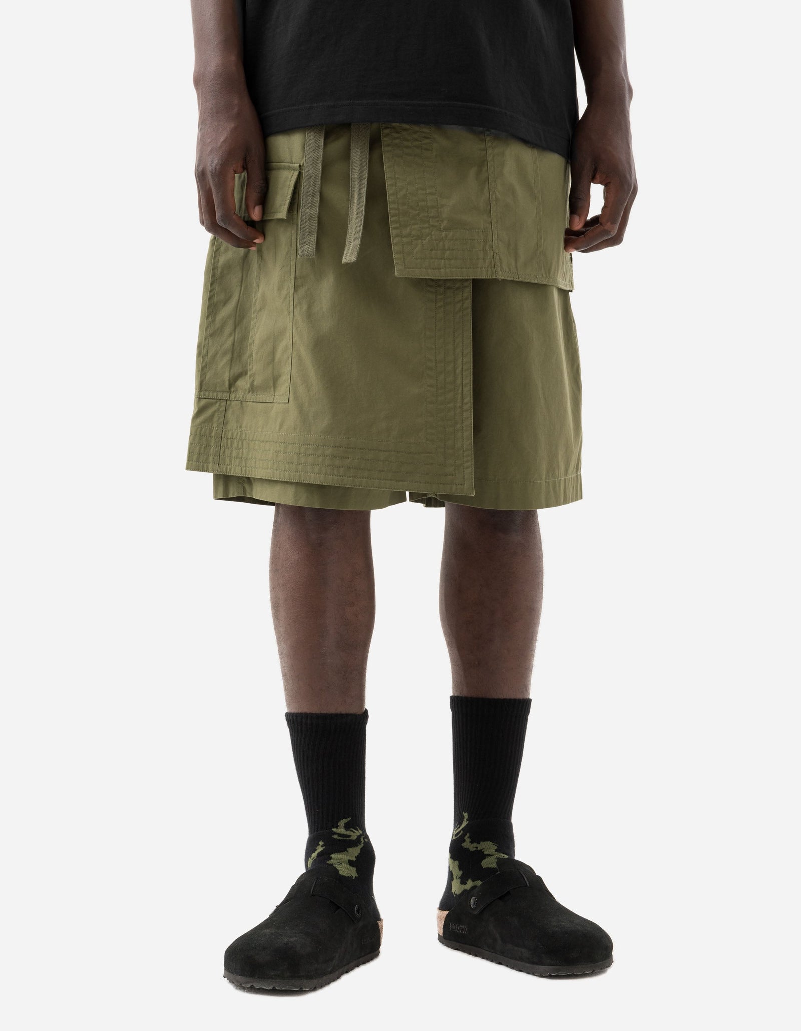 6056 Asym Hakama Shorts Olive OG-107F