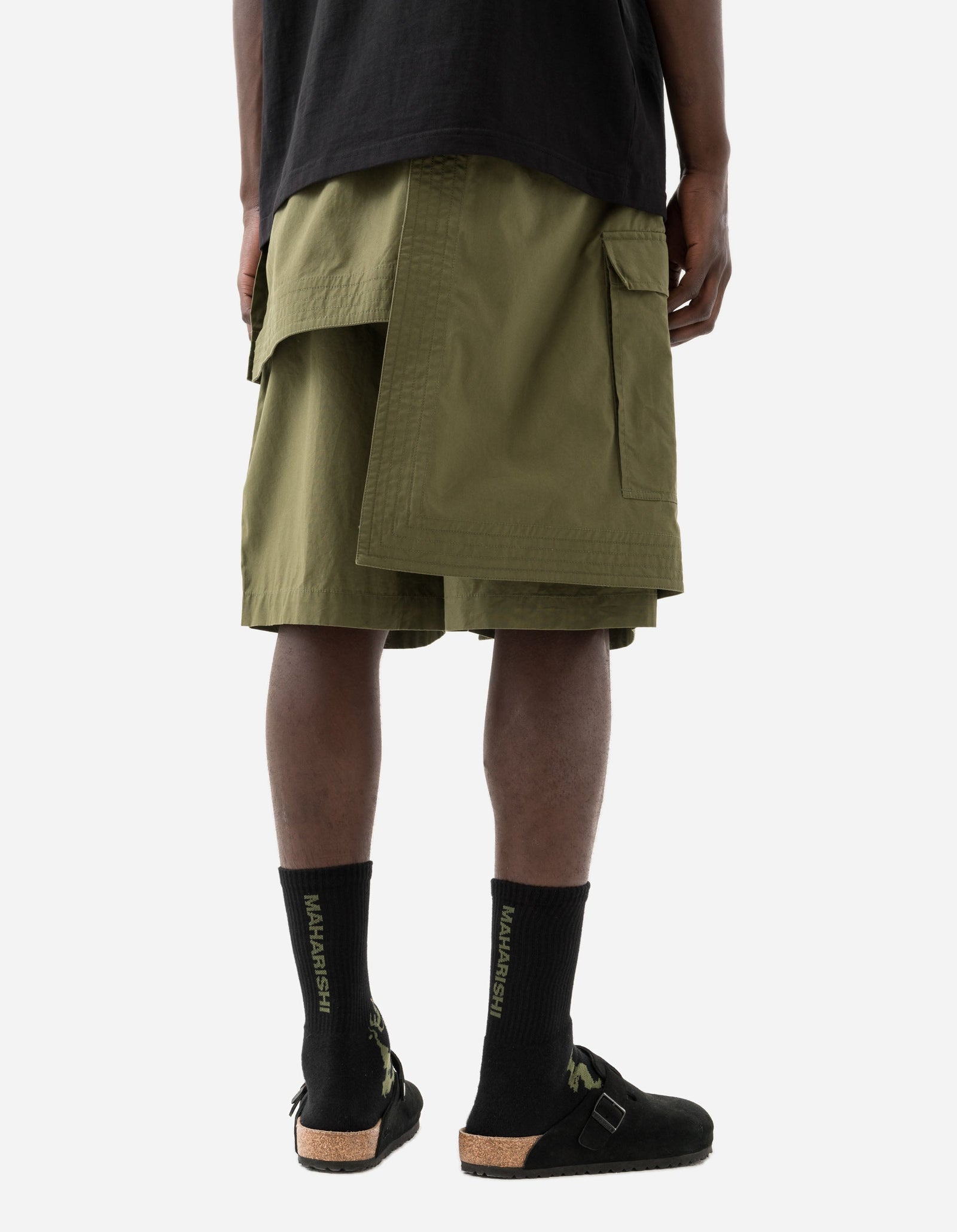 6056 Asym Hakama Shorts Olive OG-107F