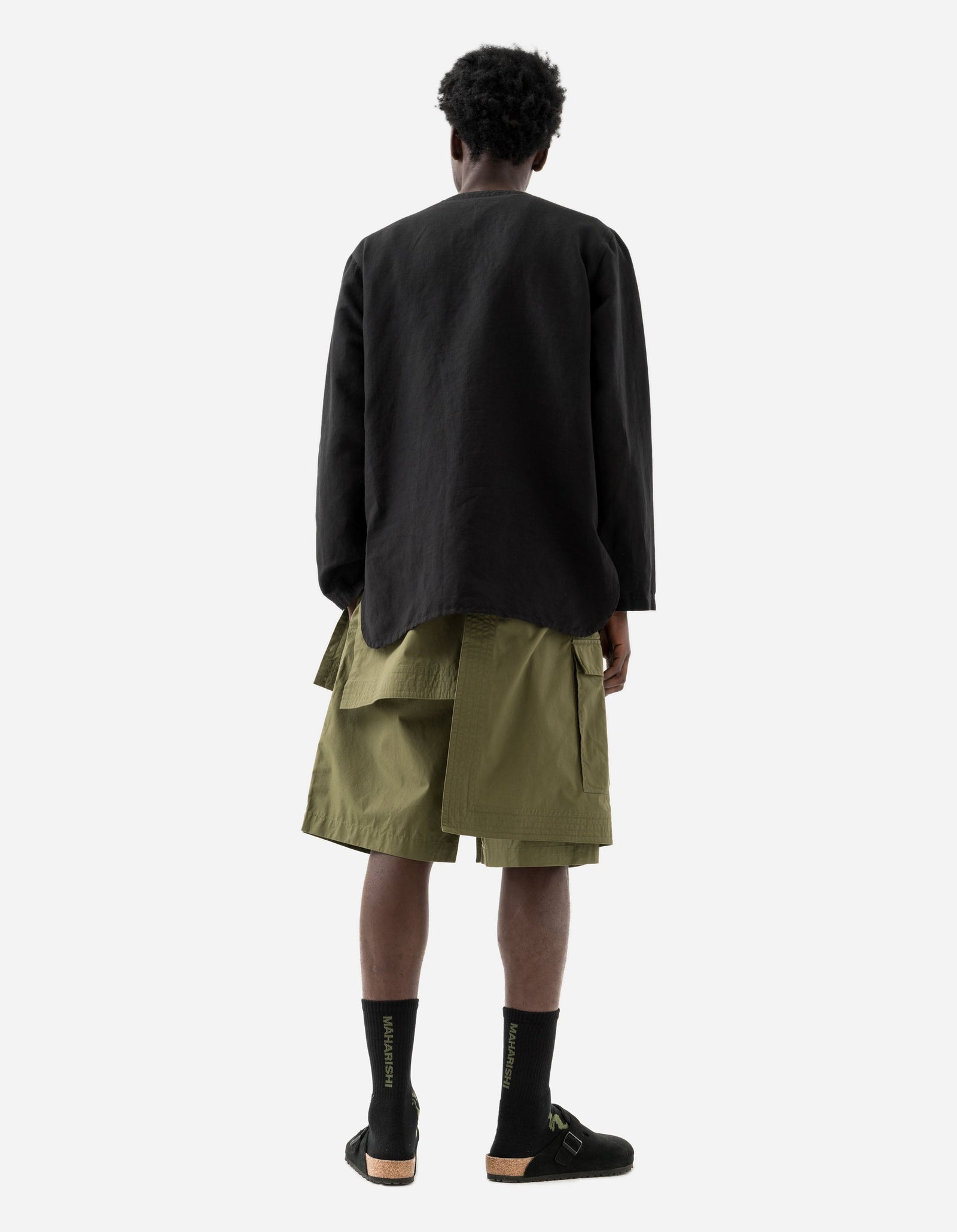 6056 Asym Hakama Shorts Olive OG-107F