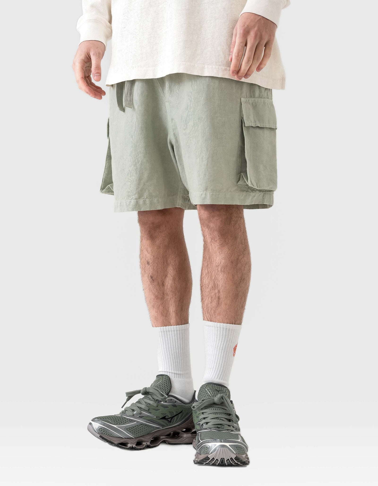 6082 Hemp Cargo Asym Track Shorts Sage