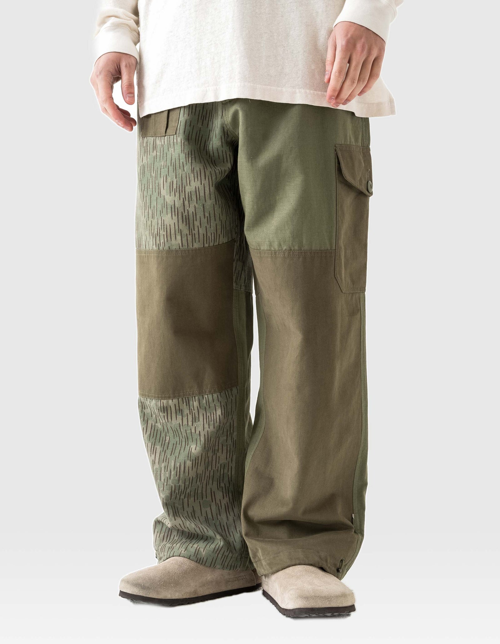 6087 Upcycled Loose Cargo Track Pants Olive