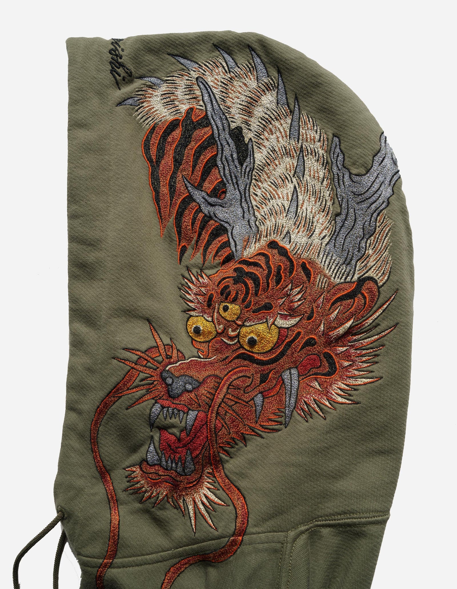 6096 Tiger Dragon Hooded Sweat Olive OG-107F