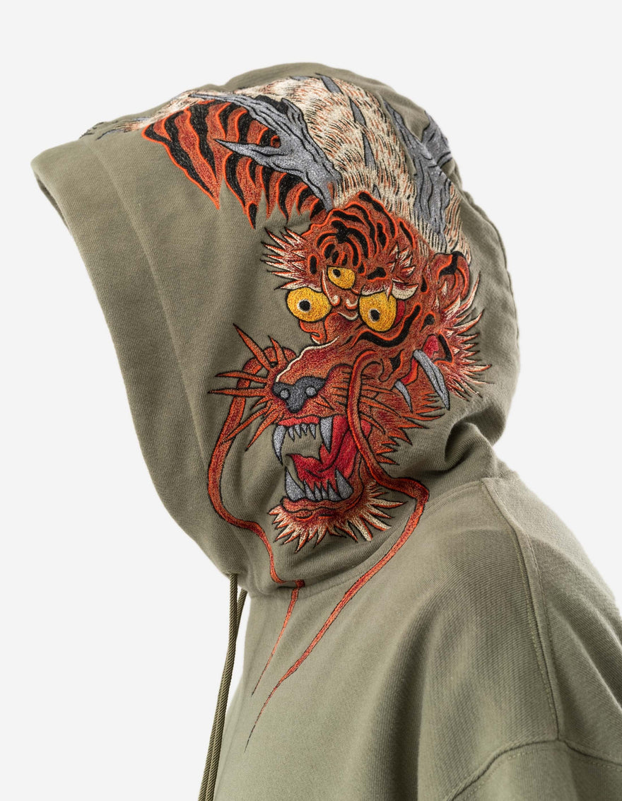 6096 Tiger Dragon Hooded Sweat Olive OG-107F