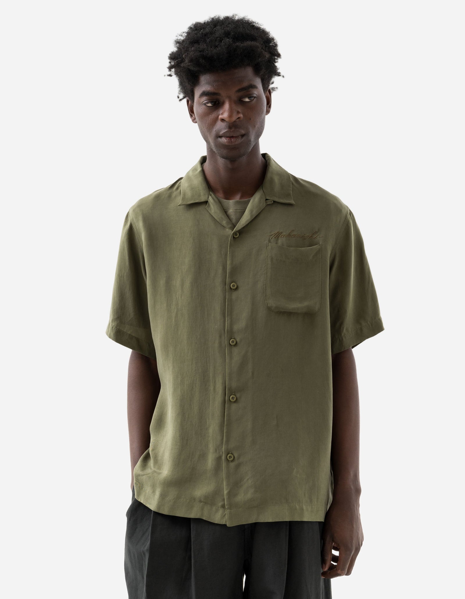 6098 Tiger Dragon Camp Collar Shirt Olive OG-107F