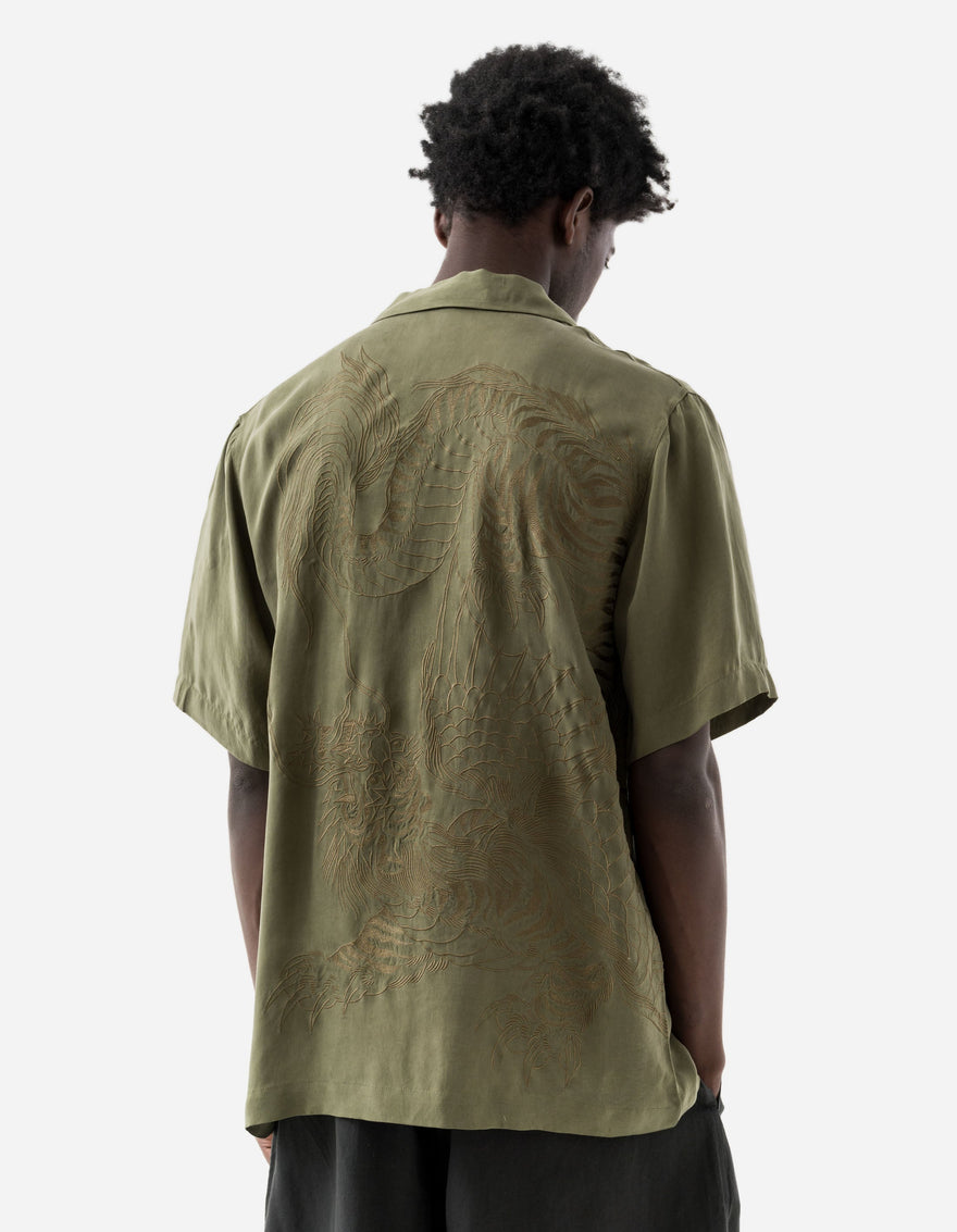 6098 Tiger Dragon Camp Collar Shirt Olive OG-107F