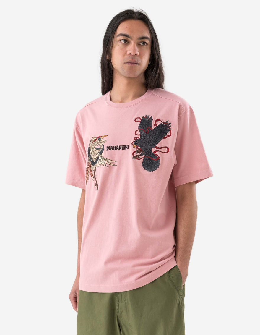 6104 Black Crow White Heron T-Shirt Pink