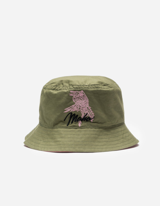 6119 Reversible Crow & Heron Bucket Hat Olive OG-107F/Pink