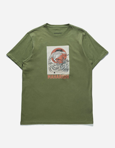 Water Peace Crane T-Shirt Olive - Maharishi