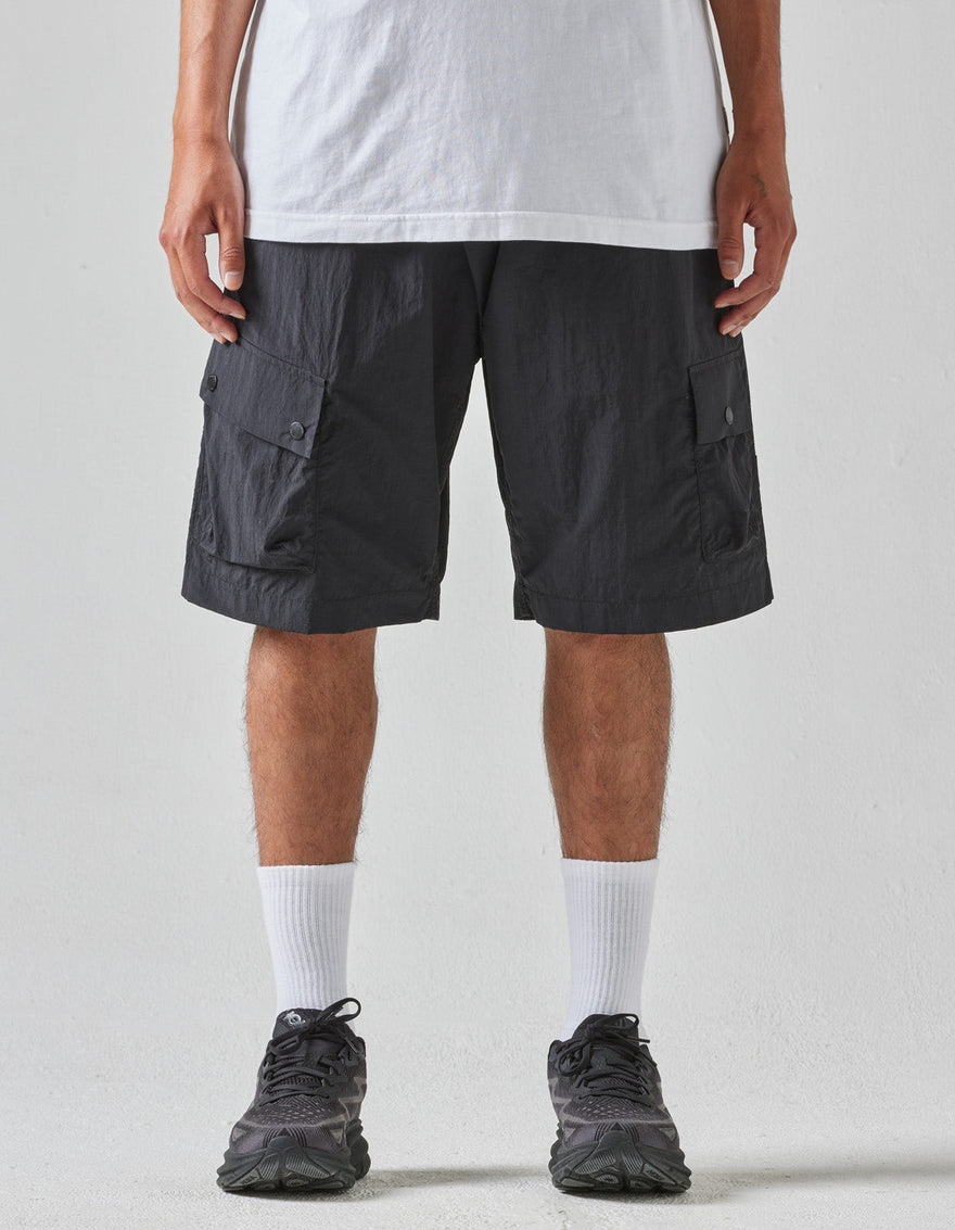 5041 Veg Dyed Asym Cargo Track Shorts Black