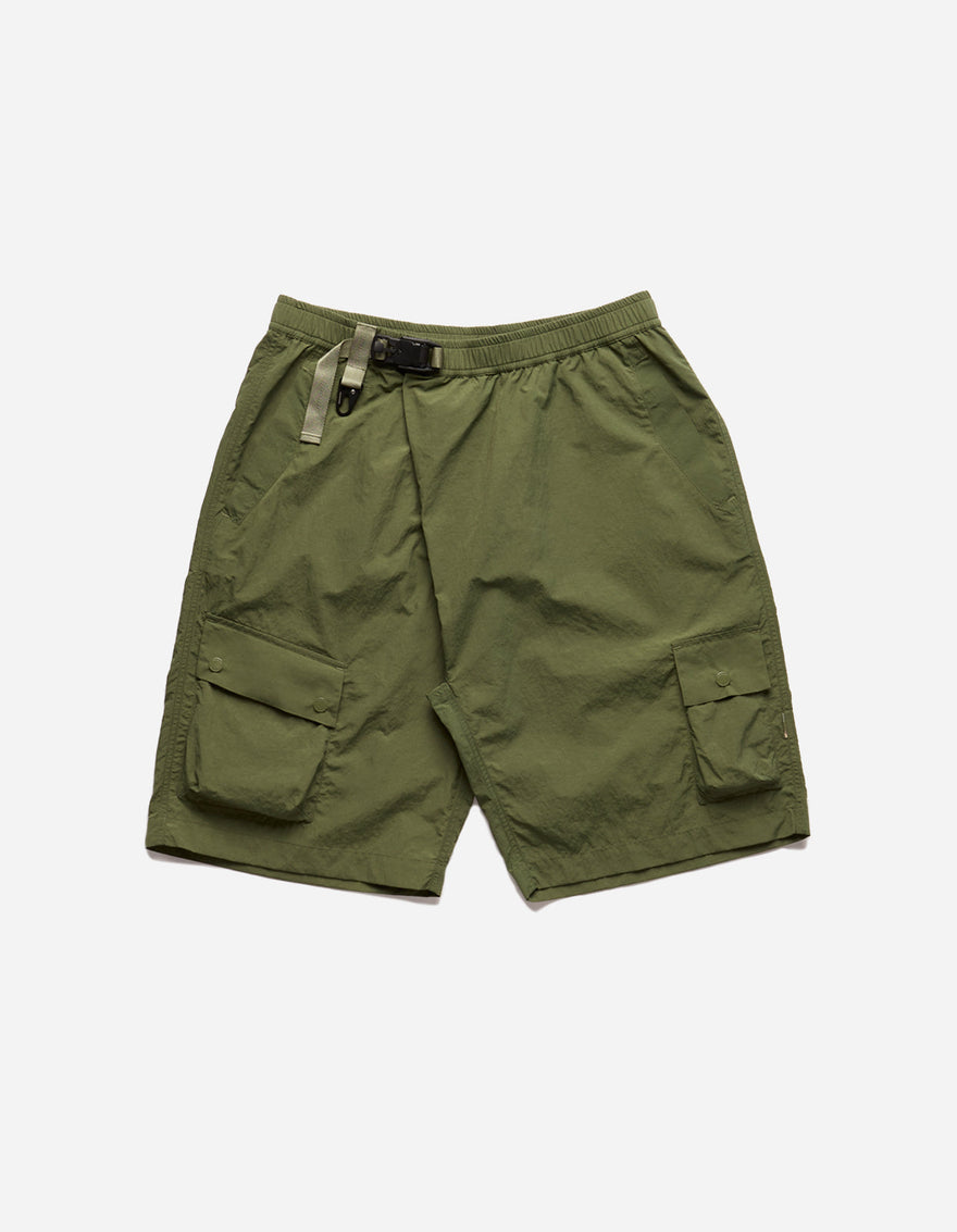 5041 Veg Dyed Asym Cargo Track Shorts Olive